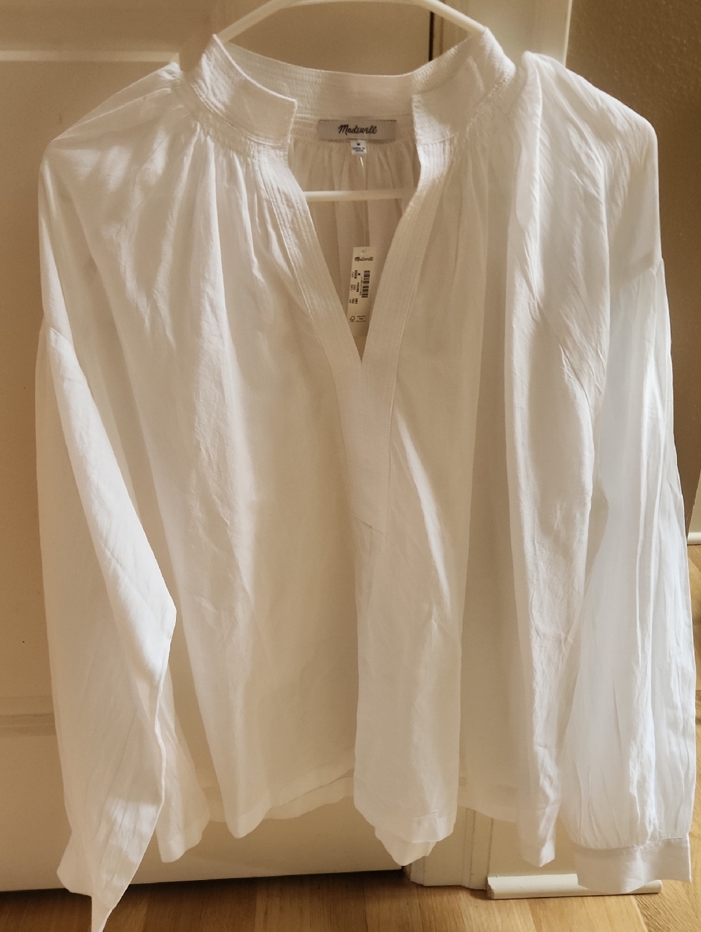 Madewell White Ruffled Collar V-Neck Blouse